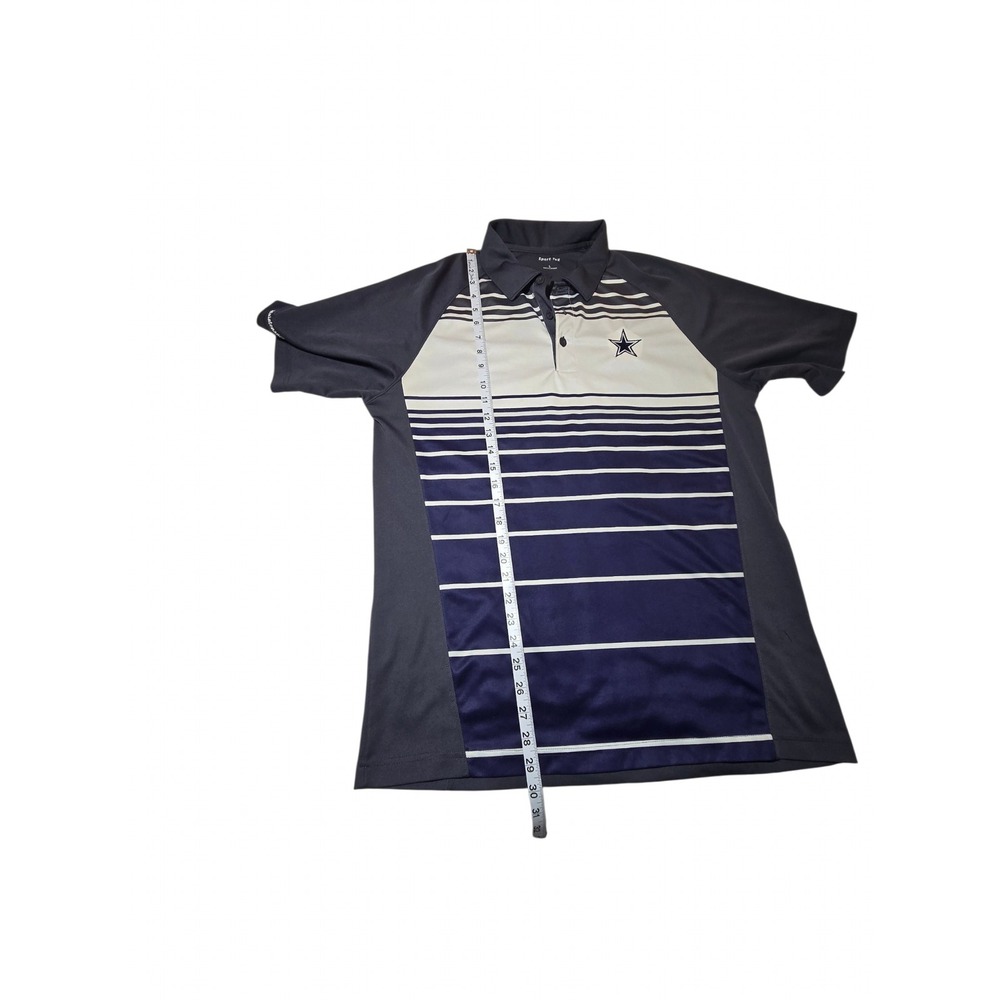 Sport-Tek Dallas Cowboys Mens Large Polo Shirt Navy Grey Striped Performance L - Picture 5 of 7